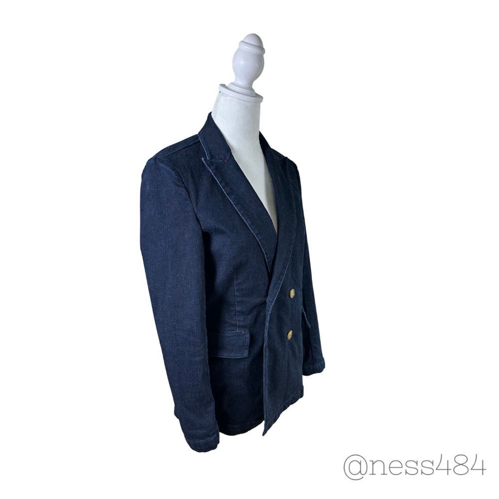 J McLaughlin Women Denim Double Breasted Blazer Jacket‎ Indigo Blue Size 4 - Picture 4 of 6